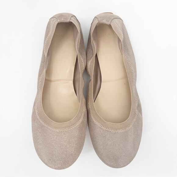 COLE HAAN Shoes Size 7 Ballet Flats Taupe Silver Elastic Stretch Classic Office - Picture 1 of 16